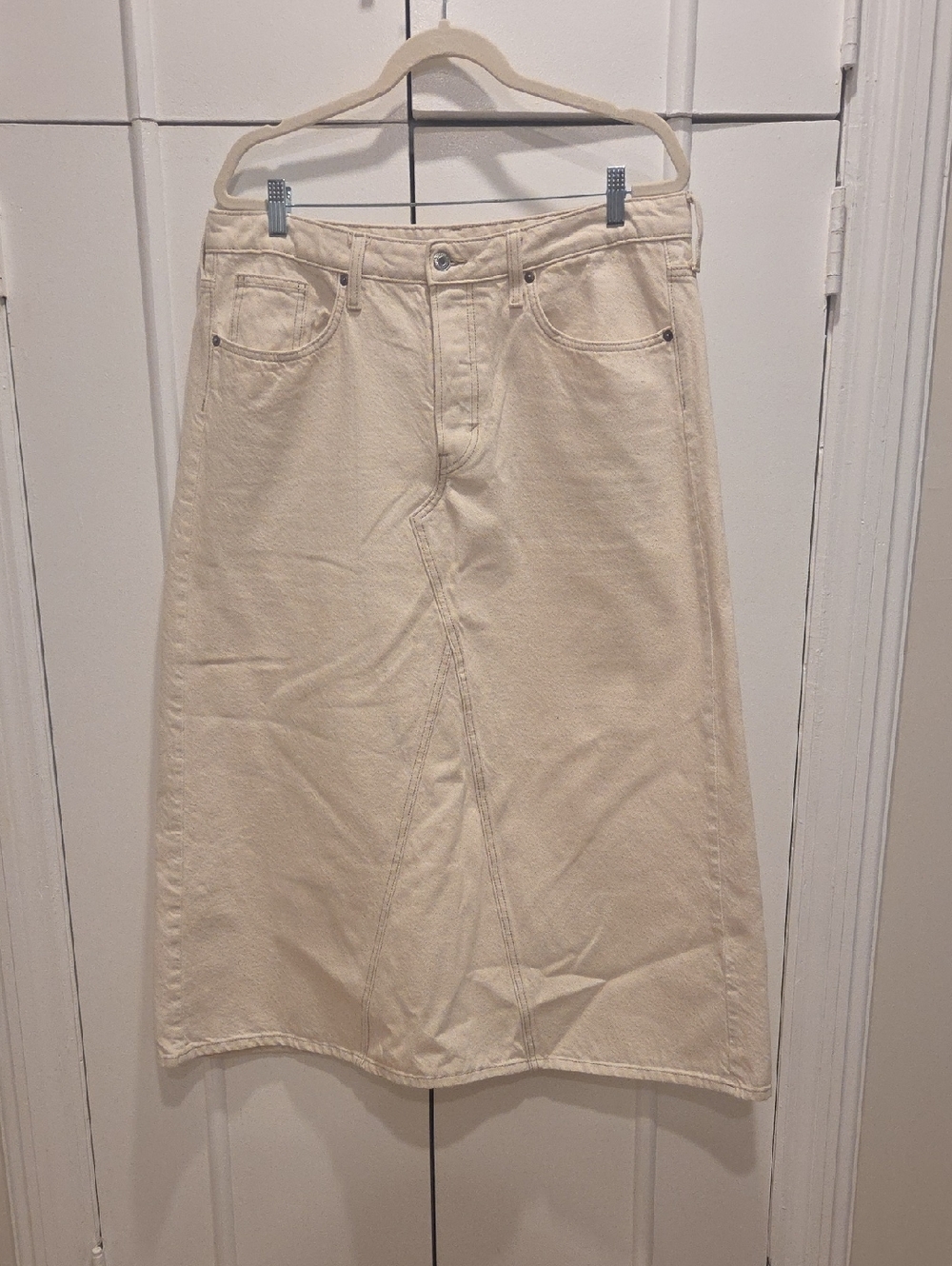 H&M Cream Denim A-Line Maxi Skirt